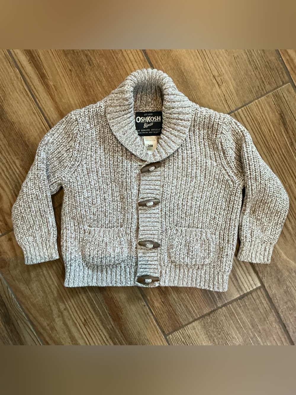 OshKosh B'gosh Toddler Shawl Collar Knit Cardigan - Cream/Tan